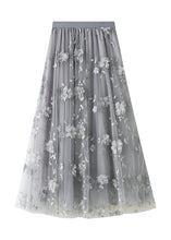 Load image into Gallery viewer, Simple Grey Embroideried Floral Elastic Waist Tulle A Line Skirts Spring