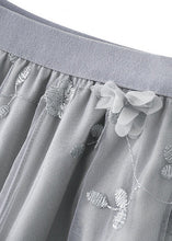 Load image into Gallery viewer, Simple Grey Embroideried Floral Elastic Waist Tulle A Line Skirts Spring