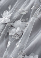 Simple Grey Embroideried Floral Elastic Waist Tulle A Line Skirts Spring