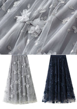 Load image into Gallery viewer, Simple Grey Embroideried Floral Elastic Waist Tulle A Line Skirts Spring