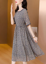 Load image into Gallery viewer, Simple Grey O-Neck Leopard Print Tie Waist Silk Cinch Dresses Short Sleeve