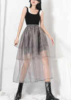 Simple Grey Ruffles Cinched  Skirts Summer