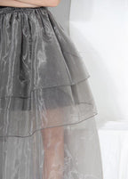 Simple Grey Ruffles Cinched  Skirts Summer