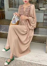 Load image into Gallery viewer, Simple Khaki Embroideried Oversized Cotton Vacation Dresses Batwing Sleeve