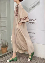 Load image into Gallery viewer, Simple Khaki Embroideried Oversized Cotton Vacation Dresses Batwing Sleeve