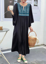 Load image into Gallery viewer, Simple Khaki Embroideried Oversized Cotton Vacation Dresses Batwing Sleeve