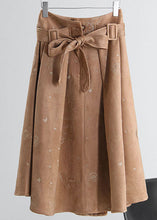 Load image into Gallery viewer, Simple Khaki tie waist Embroideried Corduroy Skirts Spring