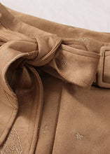 Load image into Gallery viewer, Simple Khaki tie waist Embroideried Corduroy Skirts Spring