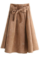 Load image into Gallery viewer, Simple Khaki tie waist Embroideried Corduroy Skirts Spring