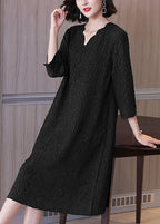 Simple Pink Jacquard V Neck Summer Dress