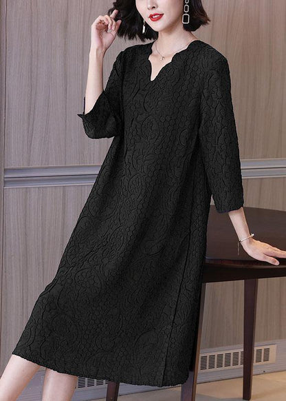 Simple Pink Jacquard V Neck Summer Dress