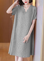 Simple Pink Jacquard V Neck Summer Dress