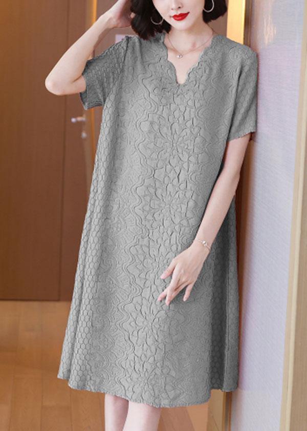 Simple Pink Jacquard V Neck Summer Dress