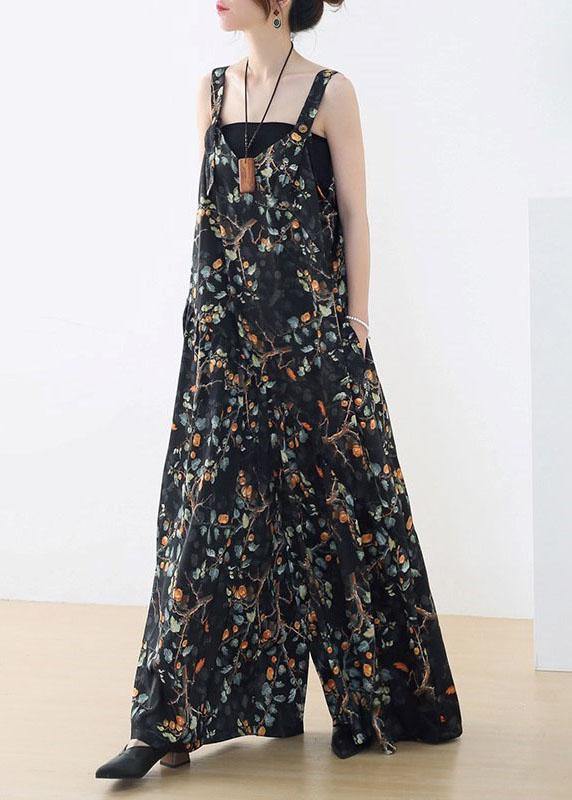 Simple Red Floral Pockets Wide Leg Fall Romper