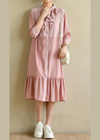 Simple Ruffles Maxi Patchwork Pink Dresses