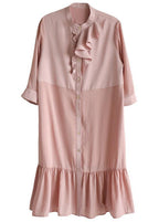 Simple Ruffles Maxi Patchwork Pink Dresses