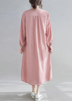 Simple V neck Drawstring Spring Tunics Pink Art Dress