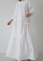 Simple White O Neck Ruffled Patchwork Cotton Dresses Summer