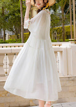 Load image into Gallery viewer, Simple White Ruffled Exra Large Hem Silk Long Dress Spring