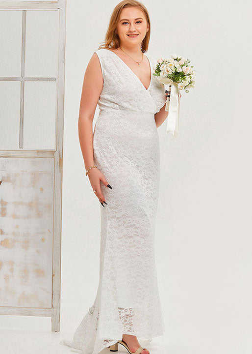 Simple White V Neck Patchwork Sexy Lace Party Dress Sleeveless