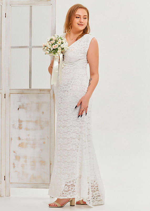 Simple White V Neck Patchwork Sexy Lace Party Dress Sleeveless