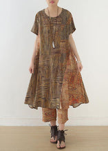 Load image into Gallery viewer, Simple khaki two pieces linen Long Shirts elastic waist straight pants