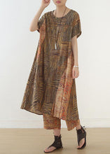 Load image into Gallery viewer, Simple khaki two pieces linen Long Shirts elastic waist straight pants