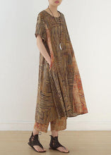 Load image into Gallery viewer, Simple khaki two pieces linen Long Shirts elastic waist straight pants
