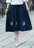 Simple navy Cotton skirt2019 Photography A line skirts embroidery Dresses Summer skirt