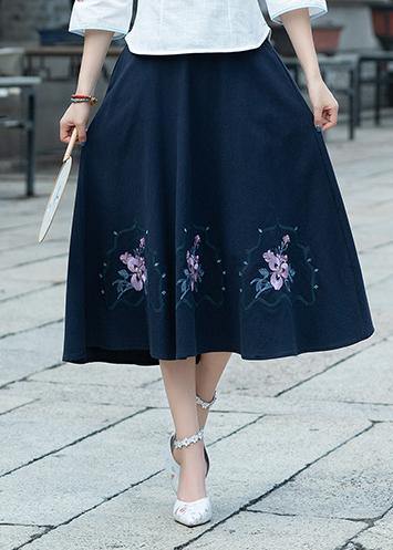 Simple navy Cotton skirt2019 Photography A line skirts embroidery Dresses Summer skirt