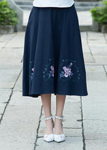 Load image into Gallery viewer, Simple navy Cotton skirt2019 Photography A line skirts embroidery Dresses Summer skirt