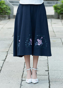Simple navy Cotton skirt2019 Photography A line skirts embroidery Dresses Summer skirt