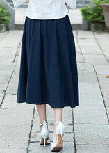 Load image into Gallery viewer, Simple navy Cotton skirt2019 Photography A line skirts embroidery Dresses Summer skirt