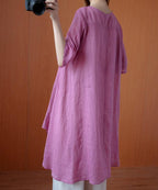 Simple pink clothes For Women o neck asymmetric Midi blouse