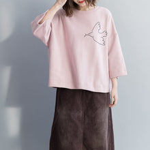 Load image into Gallery viewer, Simple pink cotton blouses for women Fitted Tunic Tops cotton spring O neck shirt