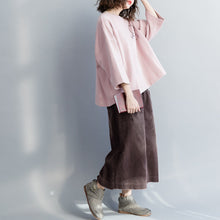 Load image into Gallery viewer, Simple pink cotton blouses for women Fitted Tunic Tops cotton spring O neck shirt