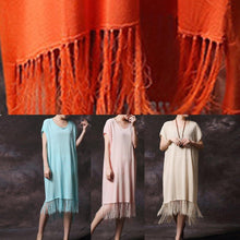 Load image into Gallery viewer, Simple pink tassel cotton Long Shirts o neck loose summer Dress