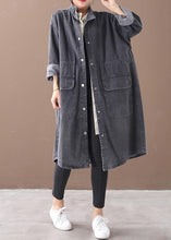 Load image into Gallery viewer, Simple stand collar drawstring Fashion tunic coat denim black Midi women coats