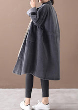 Load image into Gallery viewer, Simple stand collar drawstring Fashion tunic coat denim black Midi women coats