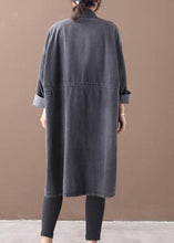 Load image into Gallery viewer, Simple stand collar drawstring Fashion tunic coat denim black Midi women coats