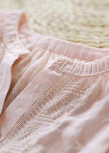 Simple v neck lantern sleeve linen top silhouette Fashion Ideas pink embroidery shirt