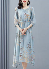 Load image into Gallery viewer, Sky Blue Print Chiffon Beach Dress Cinched Exra Large Hem Half Sleeve