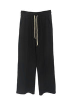 Slim Fit Black Elastic Waist Drawstring Velour Straight Pants Fall