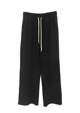 Load image into Gallery viewer, Slim Fit Black Elastic Waist Drawstring Velour Straight Pants Fall