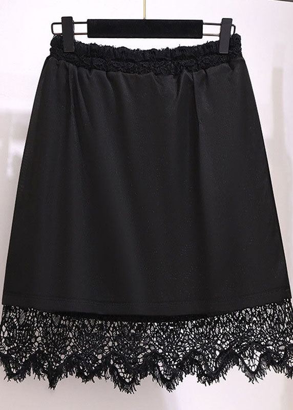 Slim Fit Black Hollow Out High Waist Patchwork Lace Skirt Summer