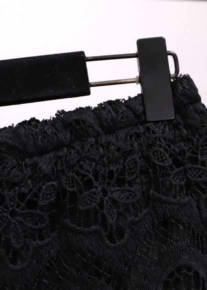 Slim Fit Black Hollow Out High Waist Patchwork Lace Skirt Summer