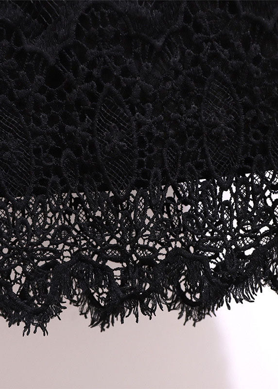 Slim Fit Black Hollow Out High Waist Patchwork Lace Skirt Summer