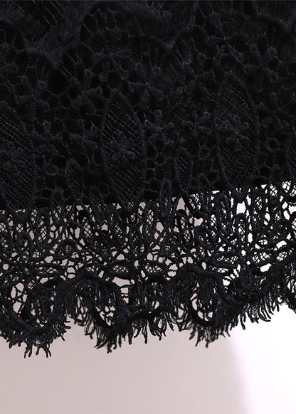 Slim Fit Black Hollow Out High Waist Patchwork Lace Skirt Summer