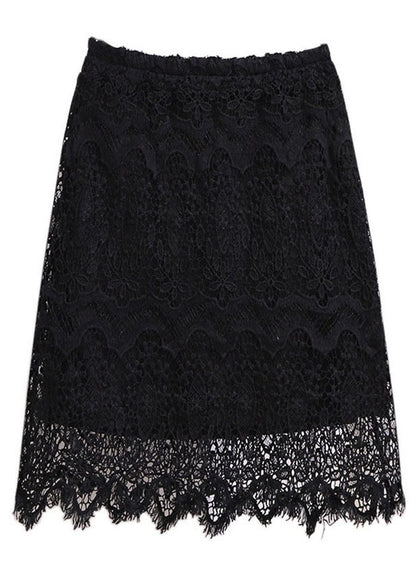Slim Fit Black Hollow Out High Waist Patchwork Lace Skirt Summer