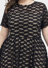 Load image into Gallery viewer, Slim Fit Black V Neck Patchwork Lace Mid Dresses Short Sleeve